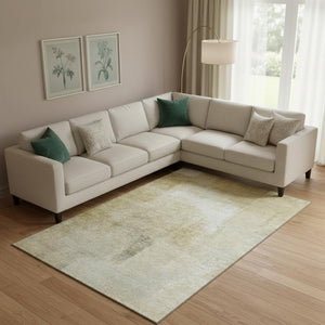 HomeRoots 10' X 14' Wheat Ivory Beige Striped Washable Area Rug - Durable, UV Protected, Stain Resistant! 692679