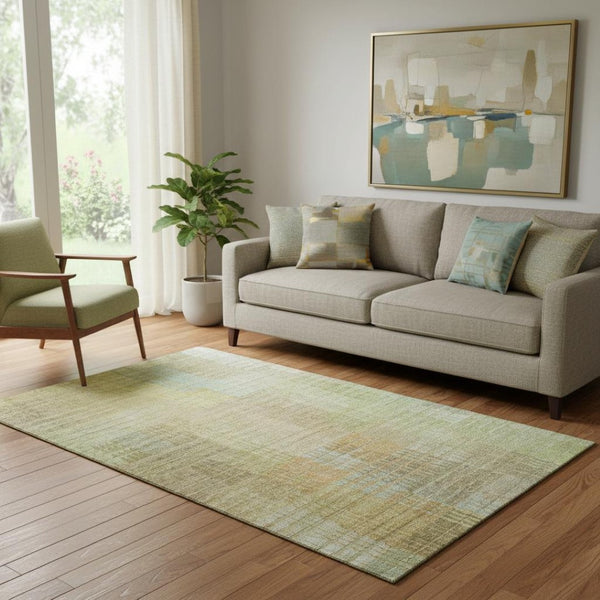 HomeRoots 5' X 8' Geometric Area Rug in Beige, Blue & Khaki - Washable, UV-Protected, Durable & Stylish Home Accent 692681