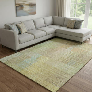 HomeRoots 8' Geometric Area Rug in Beige, Blue & Khaki - Washable, UV Protected & Perfect for High-Traffic Spaces 692683