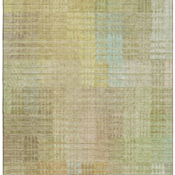 HomeRoots 9' X 12' Stylish Beige, Blue & Khaki Geometric Area Rug - Washable, UV Protected, Non-Slip Design! 692684