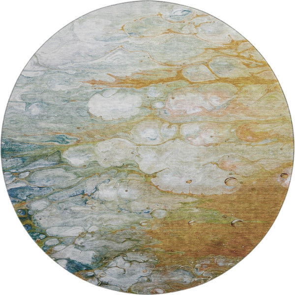 HomeRoots 8' X 8' Abstract Washable Round Rug in Rust, Teal & Gray - Durable, UV-Protected & Stylish Home Accent 692688