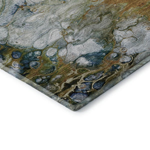 HomeRoots 8' X 8' Abstract Washable Round Rug in Rust, Teal & Gray - Durable, UV-Protected & Stylish Home Accent 692688