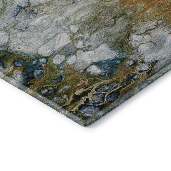 HomeRoots 8' X 8' Abstract Washable Round Rug in Rust, Teal & Gray - Durable, UV-Protected & Stylish Home Accent 692688