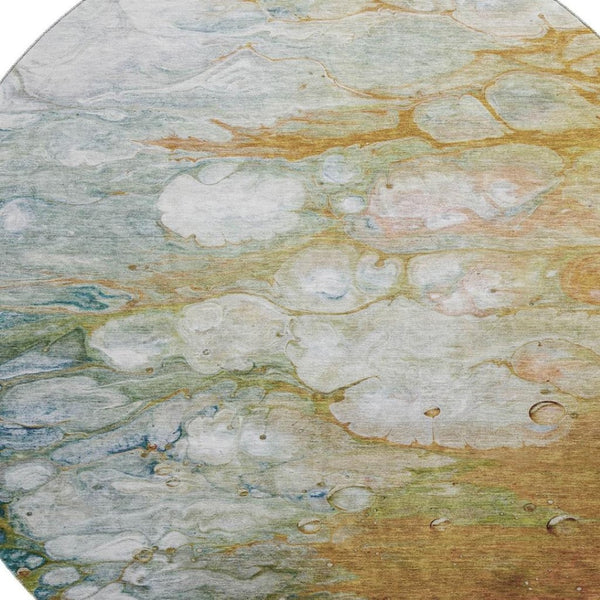 HomeRoots 8' X 8' Abstract Washable Round Rug in Rust, Teal & Gray - Durable, UV-Protected & Stylish Home Accent 692688