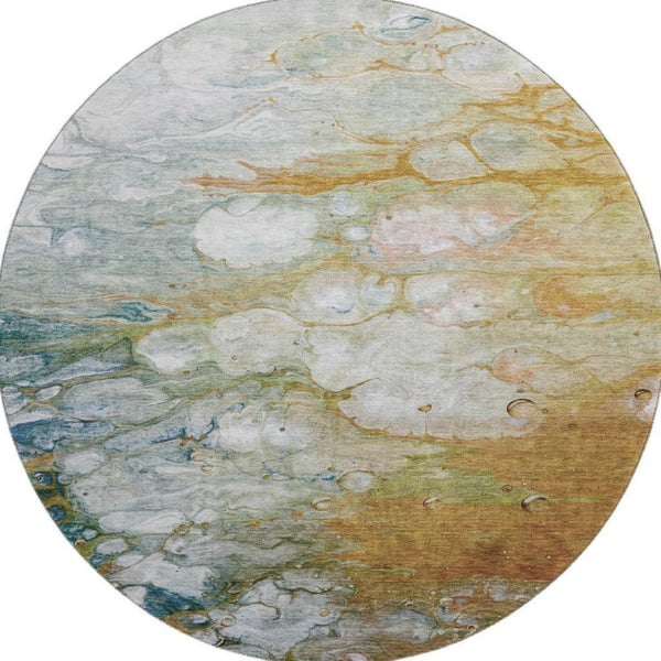 HomeRoots 8' X 8' Abstract Washable Round Rug in Rust, Teal & Gray - Durable, UV-Protected & Stylish Home Accent 692688
