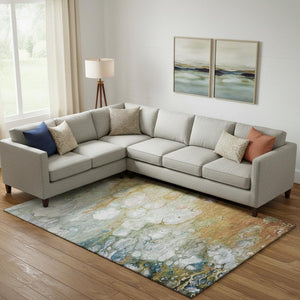 HomeRoots 9' X 12' Abstract Washable Area Rug in Rust, Teal & Gray – Durable, UV-Protected & Easy-Care Design 692690