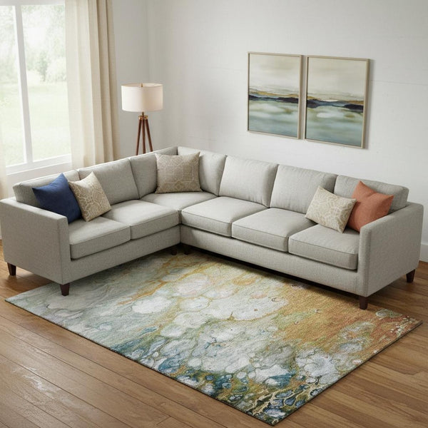 HomeRoots 9' X 12' Abstract Washable Area Rug in Rust, Teal & Gray – Durable, UV-Protected & Easy-Care Design 692690