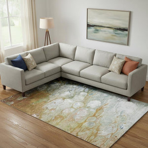 HomeRoots 10' X 14' Contemporary Abstract Area Rug in Rust, Teal & Gray - Washable, UV-Protected, Non-Slip Design 692691