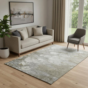 HomeRoots 5' X 8' Stylish Taupe Ivory Gray Abstract Rug - Washable, UV Protected, Stain Resistant, Non-Slip! 692693