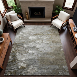 HomeRoots 5' X 8' Stylish Taupe Ivory Gray Abstract Rug - Washable, UV Protected, Stain Resistant, Non-Slip! 692693