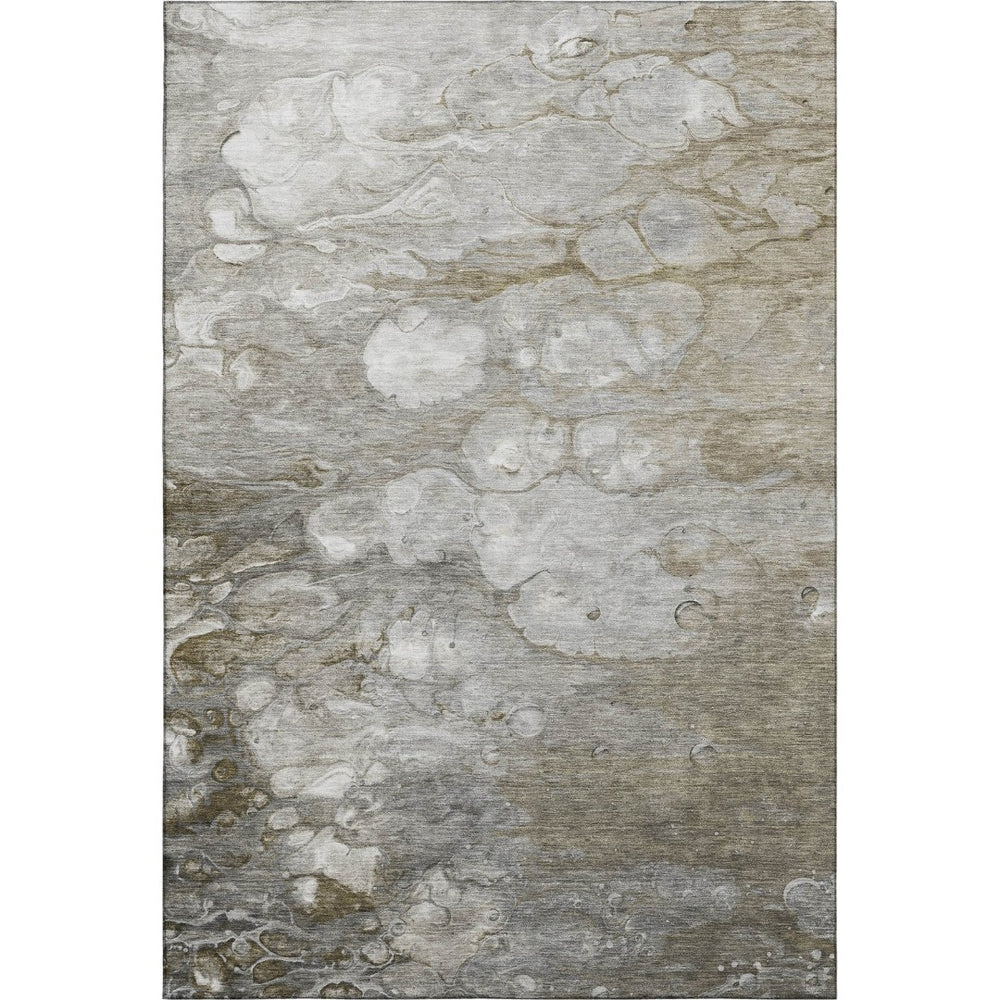 HomeRoots 5' X 8' Stylish Taupe Ivory Gray Abstract Rug - Washable, UV Protected, Stain Resistant, Non-Slip! 692693