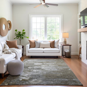 HomeRoots 5' X 8' Stylish Taupe Ivory Gray Abstract Rug - Washable, UV Protected, Stain Resistant, Non-Slip! 692693