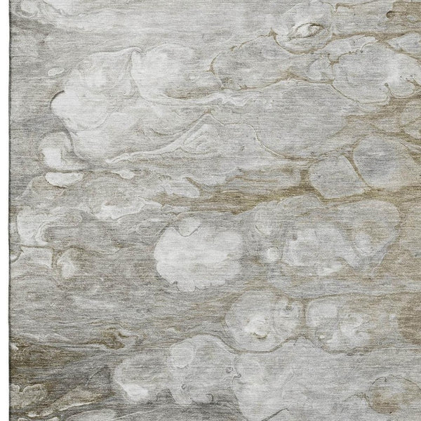 HomeRoots 5' X 8' Stylish Taupe Ivory Gray Abstract Rug - Washable, UV Protected, Stain Resistant, Non-Slip! 692693