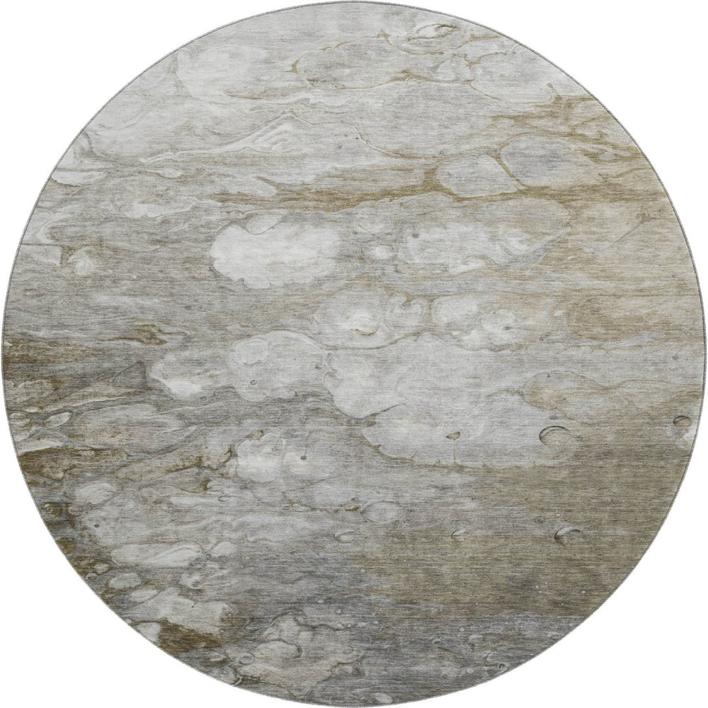 HomeRoots 8' X 8' Washable Round Rug in Taupe, Ivory & Gray - Modern Abstract Design with UV Protection! 692694