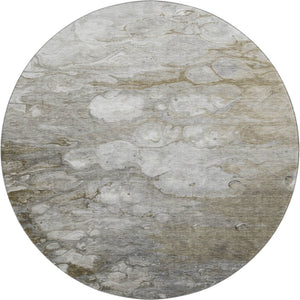HomeRoots 8' X 8' Washable Round Rug in Taupe, Ivory & Gray - Modern Abstract Design with UV Protection! 692694