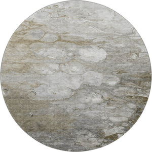 HomeRoots 8' X 8' Washable Round Rug in Taupe, Ivory & Gray - Modern Abstract Design with UV Protection! 692694