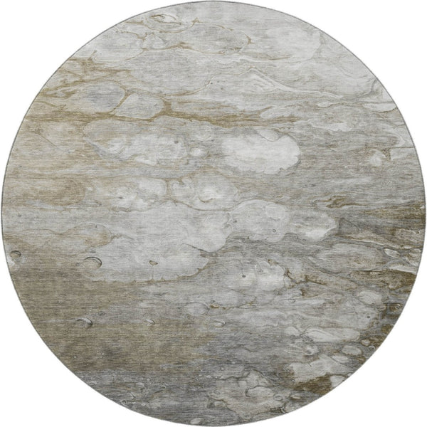 HomeRoots 8' X 8' Washable Round Rug in Taupe, Ivory & Gray - Modern Abstract Design with UV Protection! 692694