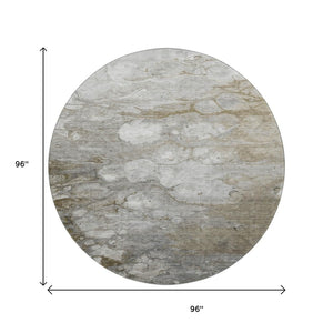 HomeRoots 8' X 8' Washable Round Rug in Taupe, Ivory & Gray - Modern Abstract Design with UV Protection! 692694