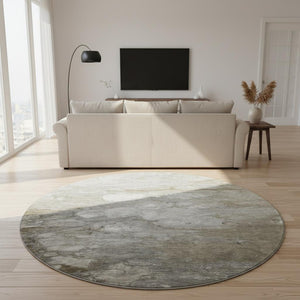 HomeRoots 8' X 8' Washable Round Rug in Taupe, Ivory & Gray - Modern Abstract Design with UV Protection! 692694
