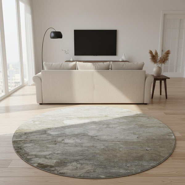 HomeRoots 8' X 8' Washable Round Rug in Taupe, Ivory & Gray - Modern Abstract Design with UV Protection! 692694