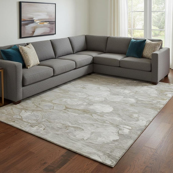 HomeRoots 8' Elegant Abstract Washable Area Rug in Taupe, Ivory & Gray - UV Protection & Stain Resistant! 692695