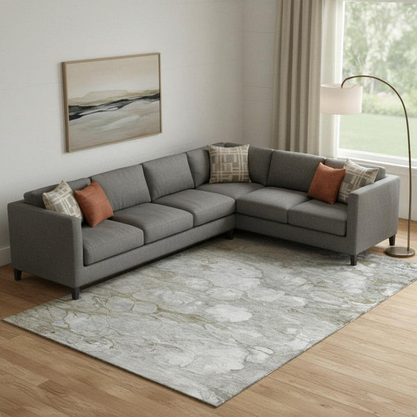 HomeRoots 9' X 12' Modern Abstract Washable Area Rug in Taupe, Ivory & Gray with UV Protection for Durability 692696