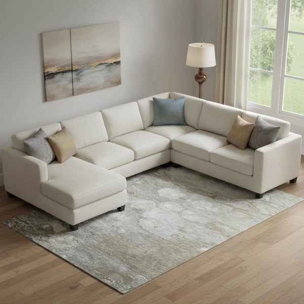 HomeRoots 10' X 14' Abstract Washable Area Rug in Taupe, Ivory & Gray - Durable, Stain-Resistant & UV-Protected! 692697