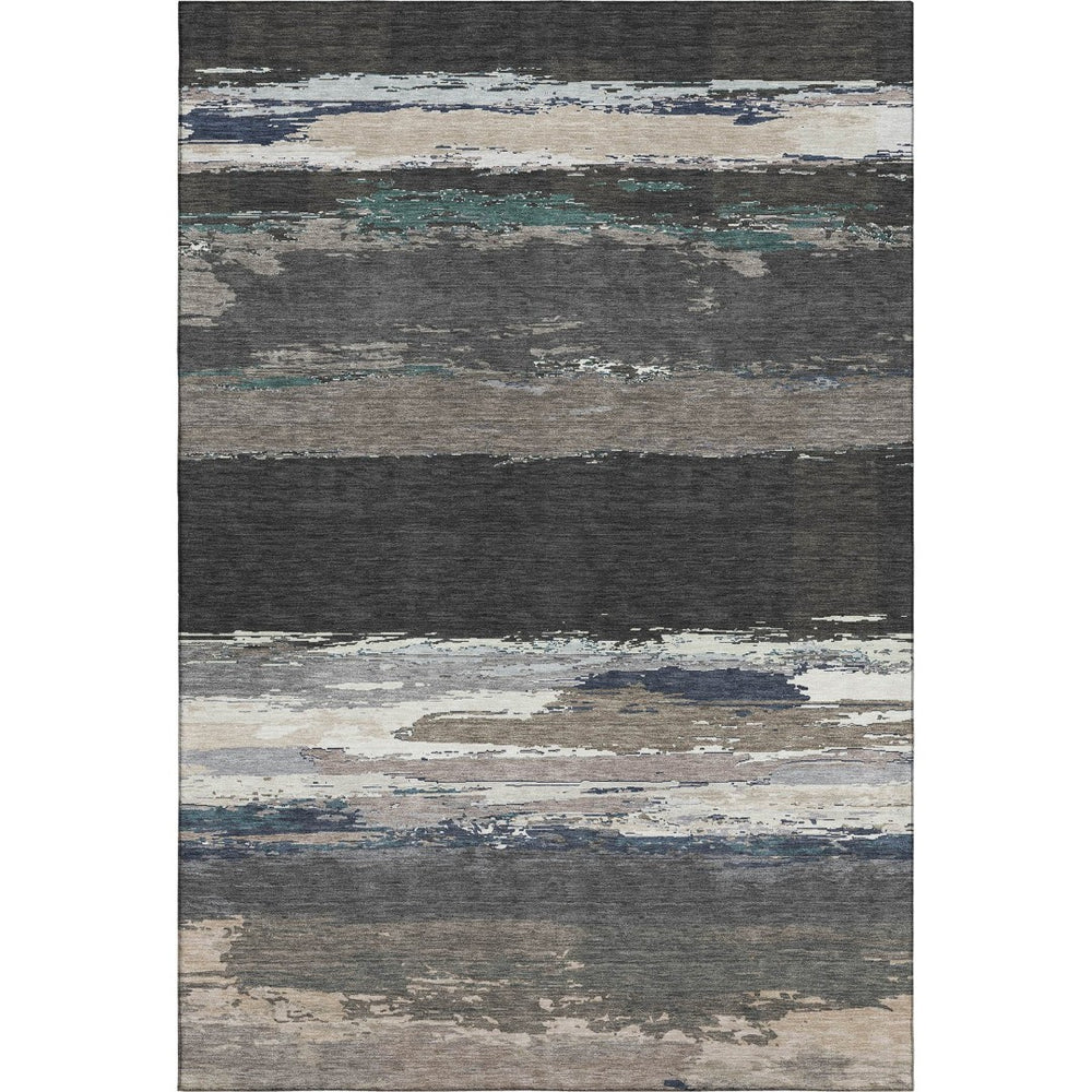 HomeRoots 5' X 8' Stylish Black Beige Blue Abstract Washable Area Rug with UV Protection for Family Living 692699