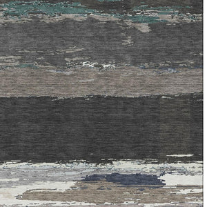 HomeRoots 5' X 8' Stylish Black Beige Blue Abstract Washable Area Rug with UV Protection for Family Living 692699