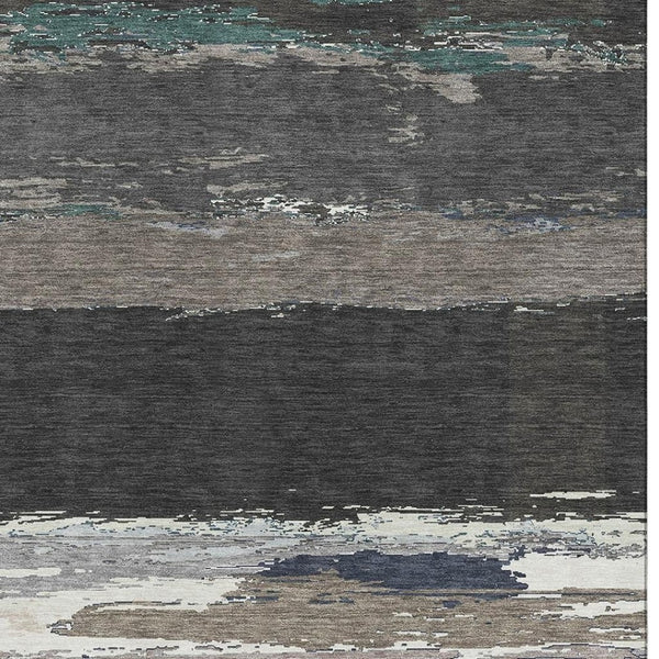 HomeRoots 5' X 8' Stylish Black Beige Blue Abstract Washable Area Rug with UV Protection for Family Living 692699