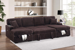 English Elm 3pc Corduroy Sectional Sleeper Sofa with Dual Storage Chaise Modular Living Room Set B011S02157