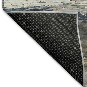 HomeRoots 8' X 8' Black Beige Blue Abstract Washable Round Rug - UV Protected, Stain Resistant, Durable Design 692700