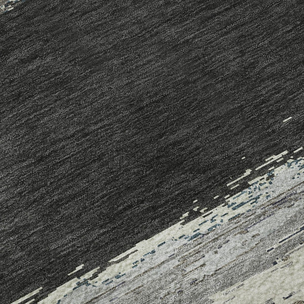 HomeRoots 8' X 8' Black Beige Blue Abstract Washable Round Rug - UV Protected, Stain Resistant, Durable Design 692700