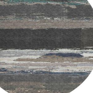 HomeRoots 8' X 8' Black Beige Blue Abstract Washable Round Rug - UV Protected, Stain Resistant, Durable Design 692700