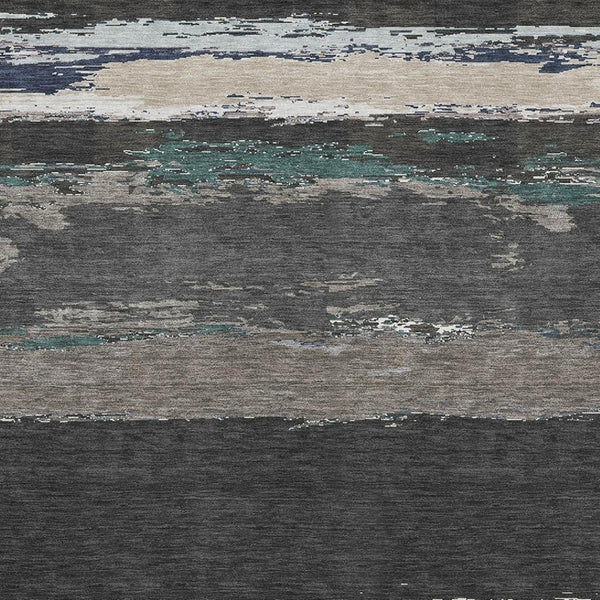 HomeRoots 9' X 12' Modern Abstract Area Rug in Black, Beige & Blue - Washable, UV Protected & Durable Design 692702