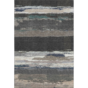HomeRoots 10' X 14' Abstract Washable Area Rug in Black, Beige & Blue - Durable, Stain Resistant, UV Protected! 692703