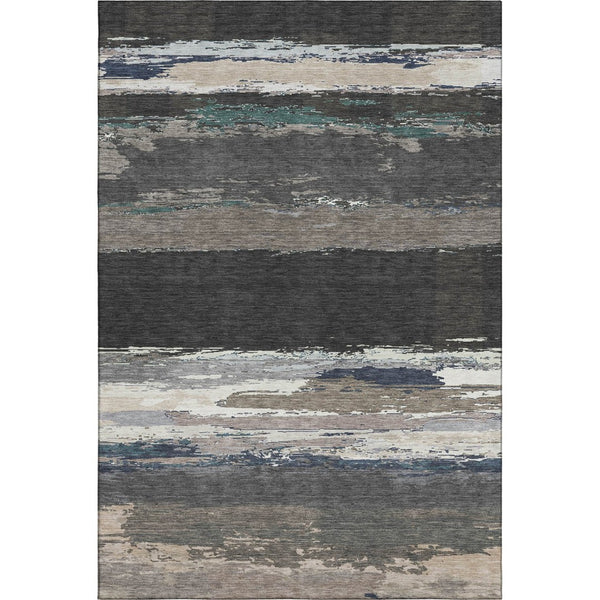 HomeRoots 10' X 14' Abstract Washable Area Rug in Black, Beige & Blue - Durable, Stain Resistant, UV Protected! 692703