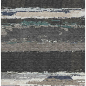 HomeRoots 10' X 14' Abstract Washable Area Rug in Black, Beige & Blue - Durable, Stain Resistant, UV Protected! 692703