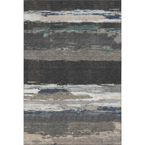 HomeRoots 10' X 14' Abstract Washable Area Rug in Black, Beige & Blue - Durable, Stain Resistant, UV Protected! 692703