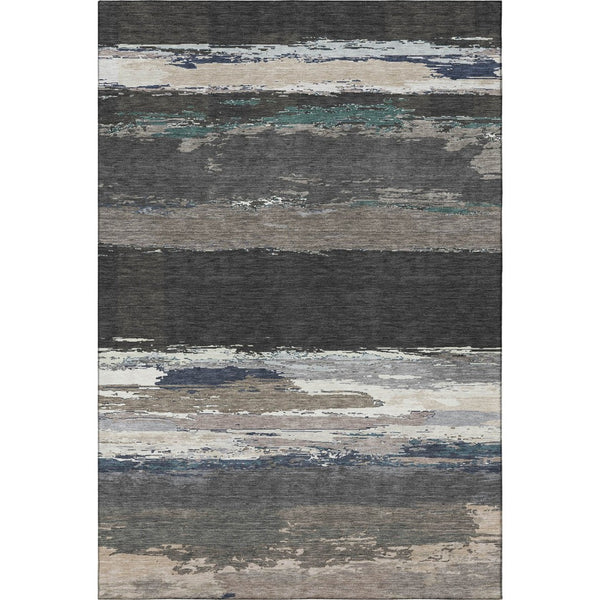 HomeRoots 10' X 14' Abstract Washable Area Rug in Black, Beige & Blue - Durable, Stain Resistant, UV Protected! 692703