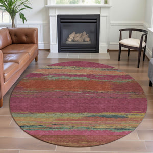 HomeRoots 8' X 8' Washable Round Rug in Blush Orange & Teal - UV Protected, Stylish, Durable & Family-Friendly! 692706