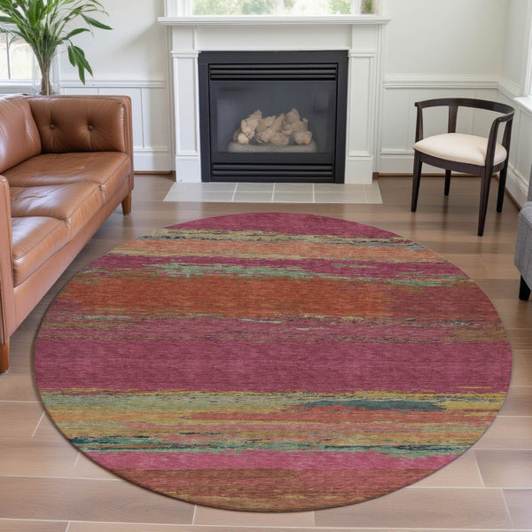 HomeRoots 8' X 8' Washable Round Rug in Blush Orange & Teal - UV Protected, Stylish, Durable & Family-Friendly! 692706