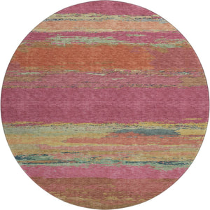 HomeRoots 8' X 8' Washable Round Rug in Blush Orange & Teal - UV Protected, Stylish, Durable & Family-Friendly! 692706