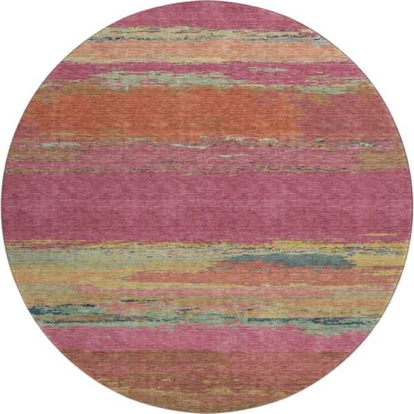 HomeRoots 8' X 8' Washable Round Rug in Blush Orange & Teal - UV Protected, Stylish, Durable & Family-Friendly! 692706