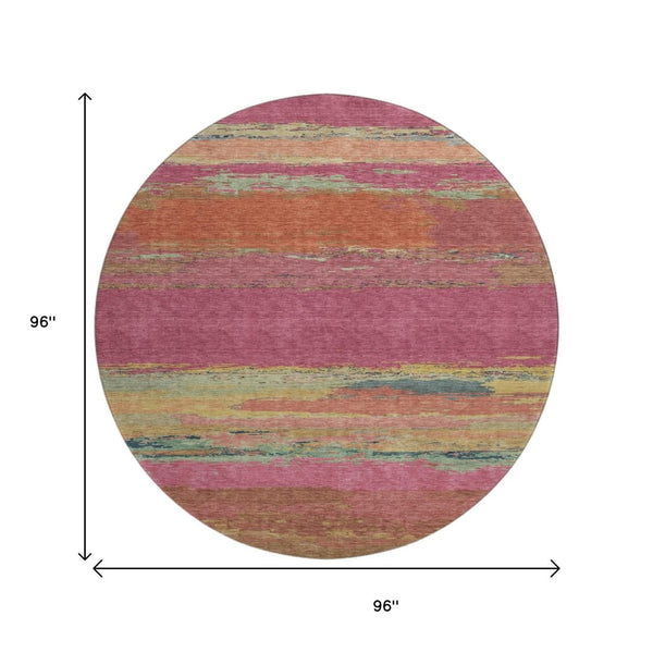 HomeRoots 8' X 8' Washable Round Rug in Blush Orange & Teal - UV Protected, Stylish, Durable & Family-Friendly! 692706