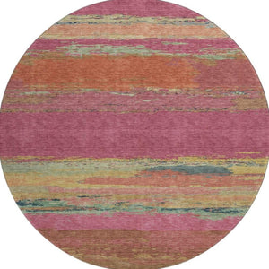 HomeRoots 8' X 8' Washable Round Rug in Blush Orange & Teal - UV Protected, Stylish, Durable & Family-Friendly! 692706