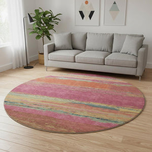 HomeRoots 8' X 8' Washable Round Rug in Blush Orange & Teal - UV Protected, Stylish, Durable & Family-Friendly! 692706