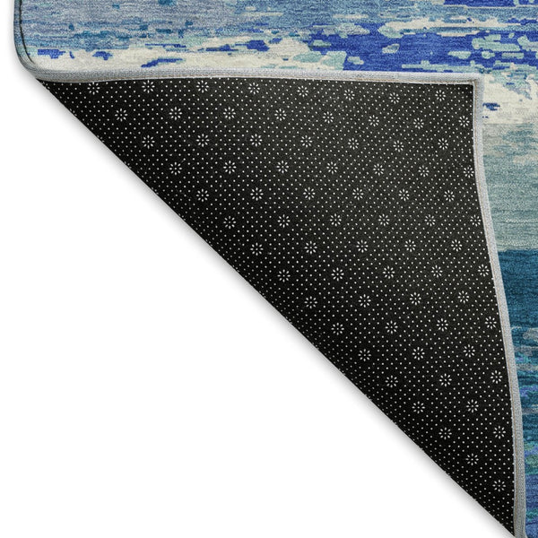 HomeRoots 5' X 8' Blue And Ivory Abstract Washable Area Rug - Stylish, Durable, UV Protected for High-Traffic Spaces 692711