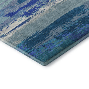 HomeRoots 5' X 8' Blue And Ivory Abstract Washable Area Rug - Stylish, Durable, UV Protected for High-Traffic Spaces 692711