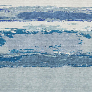 HomeRoots 5' X 8' Blue And Ivory Abstract Washable Area Rug - Stylish, Durable, UV Protected for High-Traffic Spaces 692711